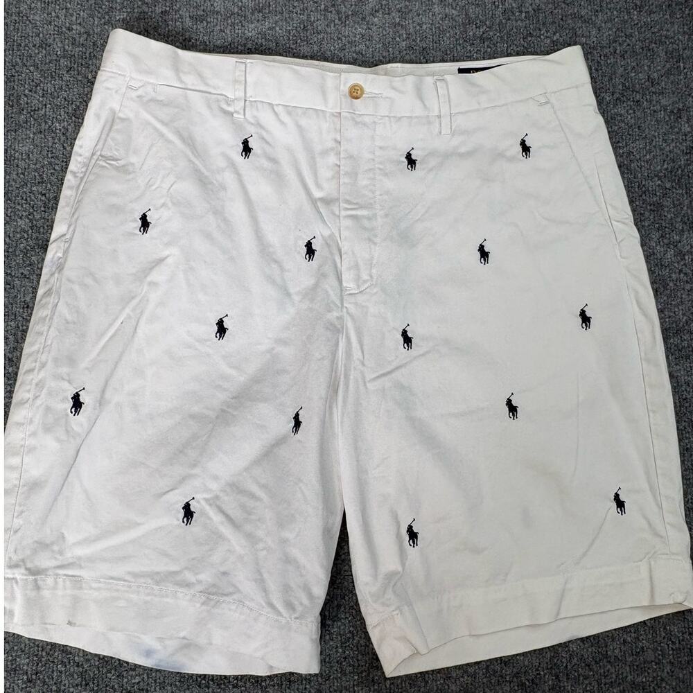 Polo Ralph Lauren Shorts Men's 36 White AOP Pony Logo Embroidered 9" Inseam